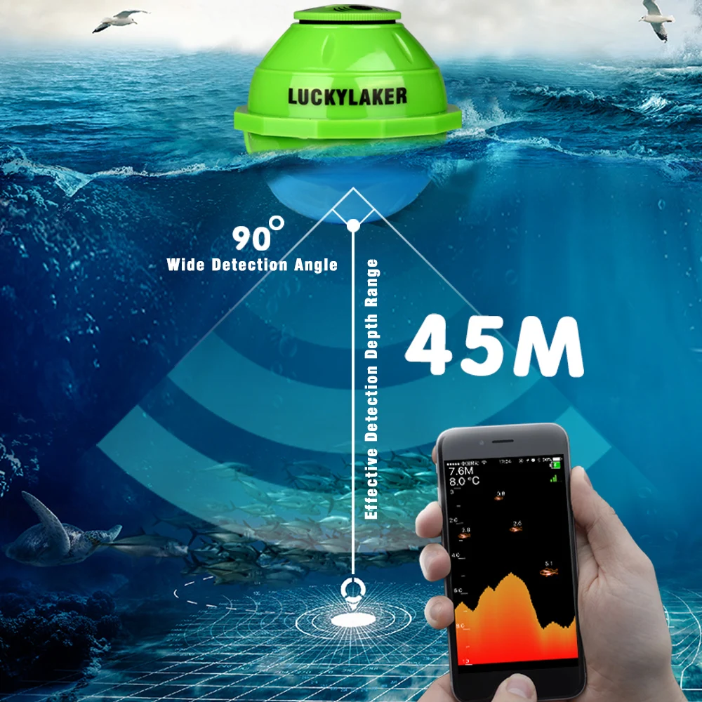 محظوظ WiFi اللاسلكية صياد السمك 50 M 12 لغات سونار Fishfinder APP الروبوت IOS سمك البحر كشف مكتشف السونار ل الصيد # c5 محظوظ WiFi اللاسلكية صياد السمك 50 M 12 لغات سونار Fishfinder APP الروبوت IOS سمك البحر كشف مكتشف السونار ل الصيد # c5