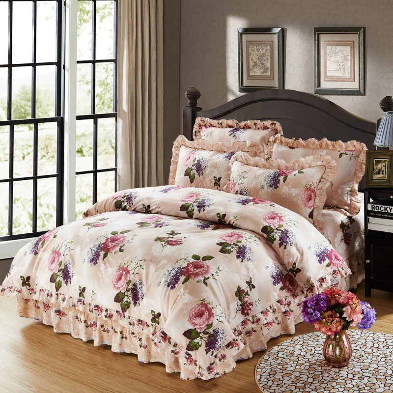 

100% Cotton 4/6Pcs Soft Bedclothes Queen King size Bedding Sets Quilted Thick Bed spread Duvet Cover Bed Sheet set Pillowcase