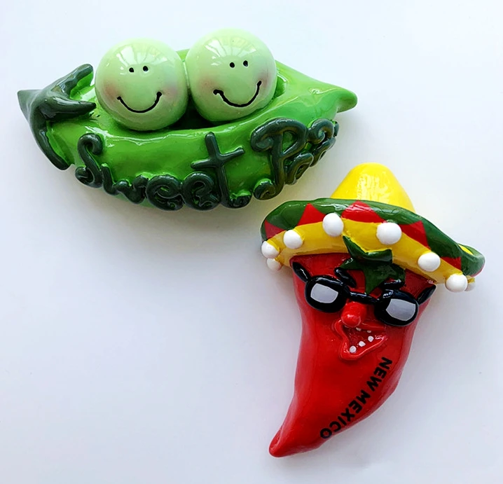 

New Handmade Painted Cute Cartoon Pea Mexican Chili 3D Fridge Magnets Tourism Souvenirs Refrigerator Magnetic Stickers Gift