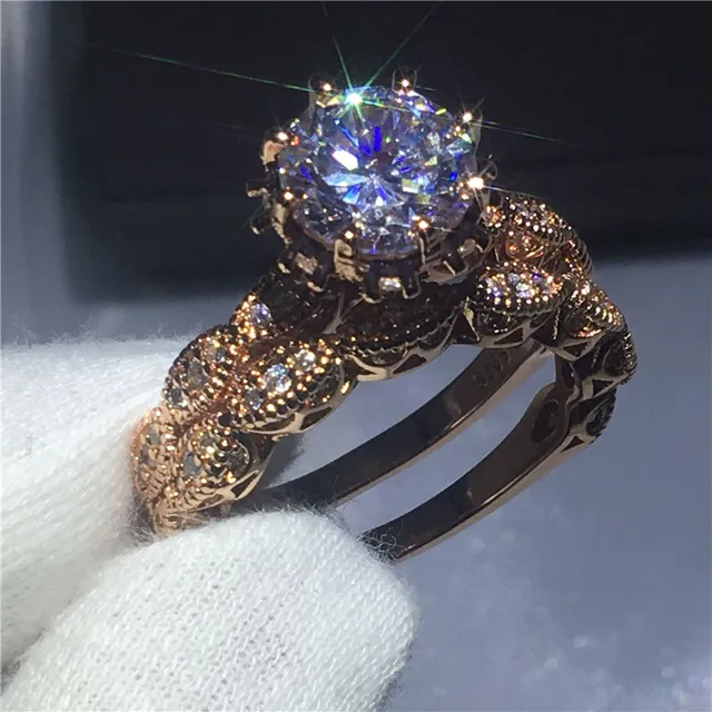Vintage Women Round Cut 3ct Diamonique Cz Rings Rose Gold Filled 925 Sterling Silver Flower Vintage Women Round Cut 3ct Diamonique Cz Rings Rose Gold Filled 925 Sterling Silver Flower