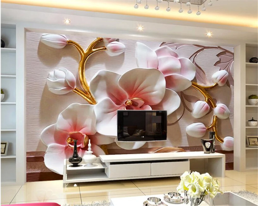 Beibehang صور خلفيات 3D فالاينوبسيس الإغاثة جدار الموضة الحديثة الزهور الزخرفية اللوحة papel دي parede 3d خلفيات