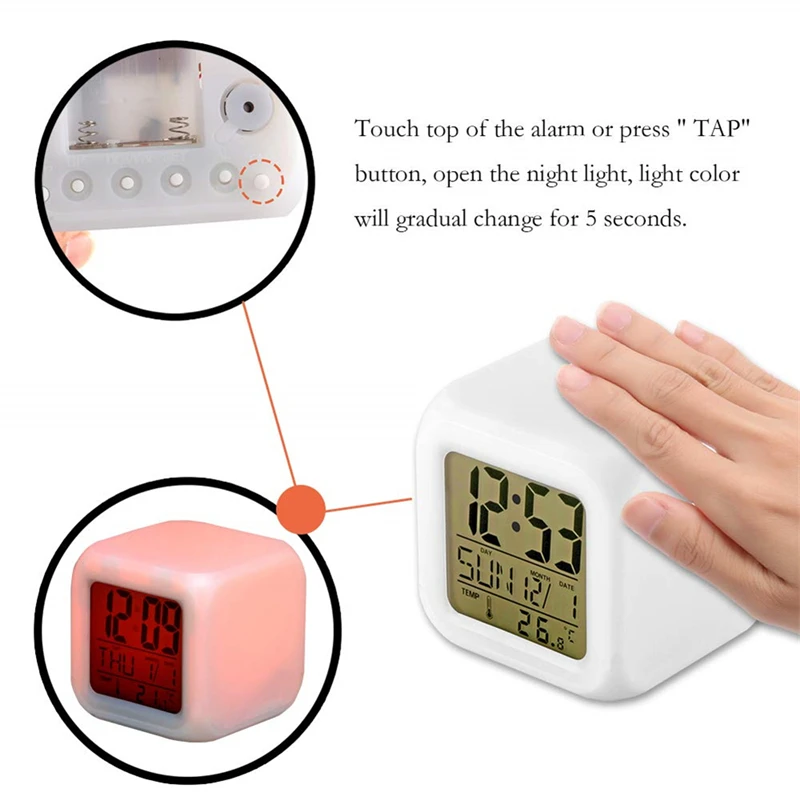 Многофункциональный 7 цветов светодиодный цифровой будильник с датой будильник термометр Настольный будильник в виде кубика ночной светящийся