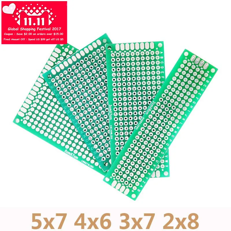 4 шт./лот 5x7 4x6 3x7 2x8 см двухсторонняя Медь прототип PCB универсальная плата для Arduino схема эксперимент доска DIY печатная плата - изображение