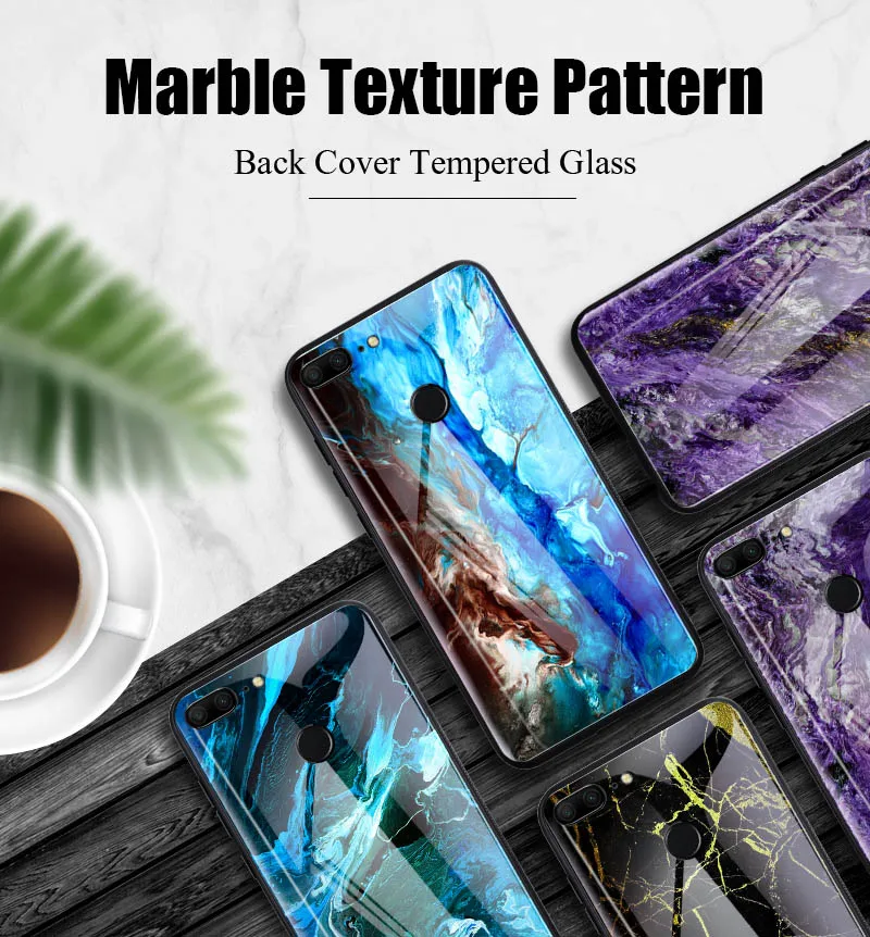 Hisomone Marble Phone Case On For Huawei Honor 9 Lite Texture Tempered Glass Back Case Cover For Huawei P Smart P20 Lite