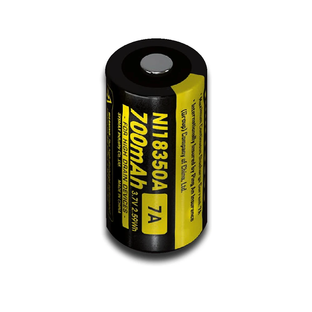 NITECORE IMR18350 7A 700mAh 3,7 V 2.59Wh литиевая аккумуляторная батарея RCR123A 16340 Li-ion батарея для высокого Дренажные устройства фонарик