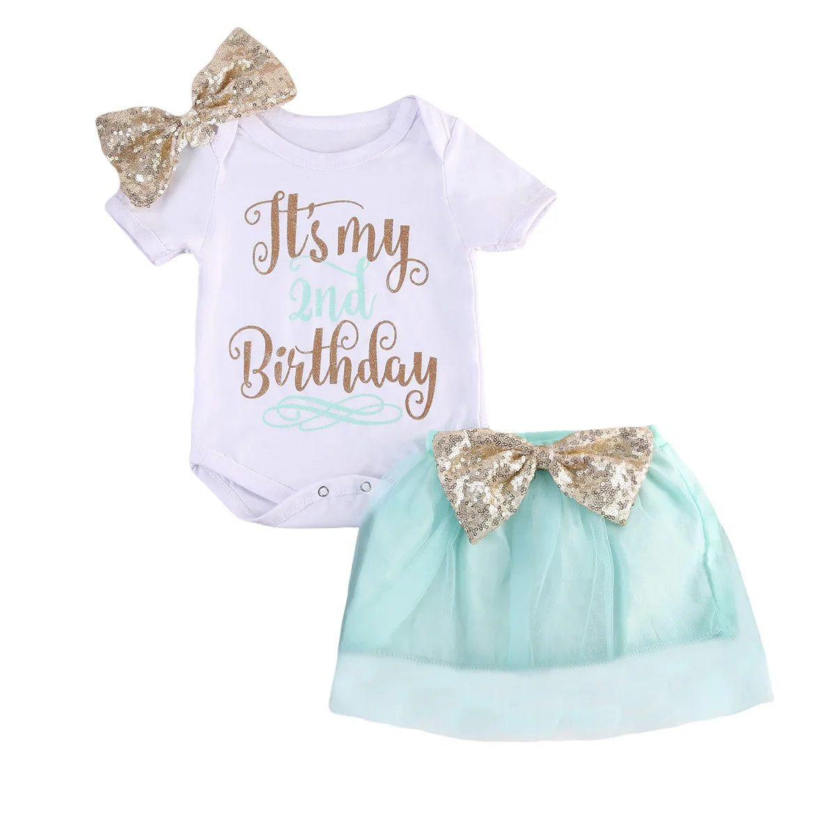 

My First and Second Birthday Clothing Set Newborn Baby Girls Princess Top Romper Long Pants Hat Outfits Clothes 0-24M