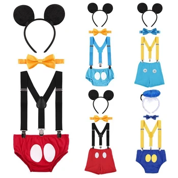 

Cake Smash Outfit Baby Birthday Clothes Cute Mickey Mouse Cosplay Costume 1st Birthday Outfit for Boy Baby Photography Props
