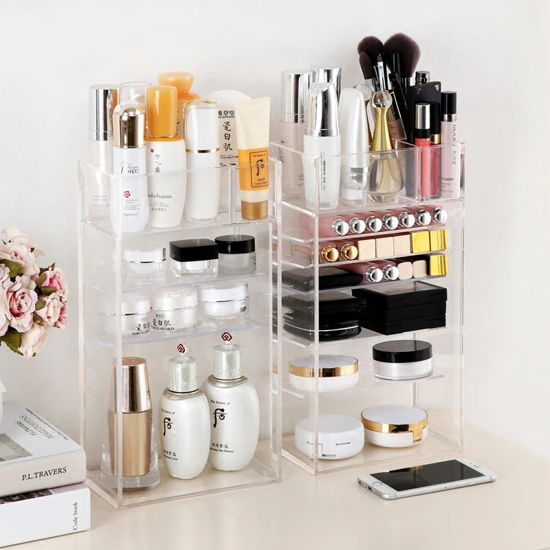 Comprar Nuevo organizador de maquillaje acrílico transparente esmalte de uñas pintalabios soporte de muestra cosmética cepillo de maquillaje organizador de almacenaje para maquillaje estante de la Caja