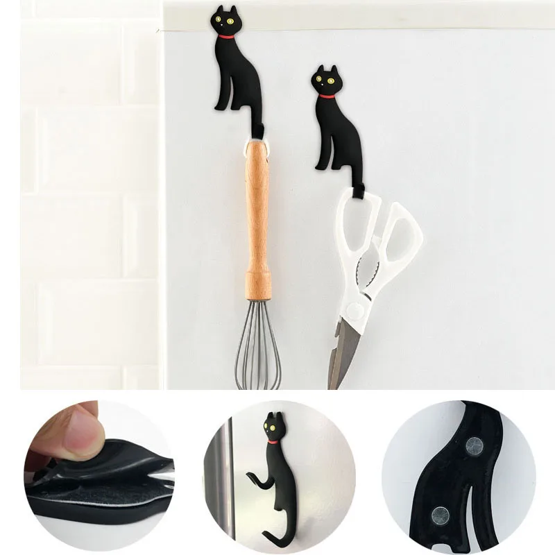 

1Pcs 3D Wall Stickers Fridge Magnet Black Cat Tail hook Wall Sticker Home Decor Kids Rooms Wall Decoration Fridge sticker