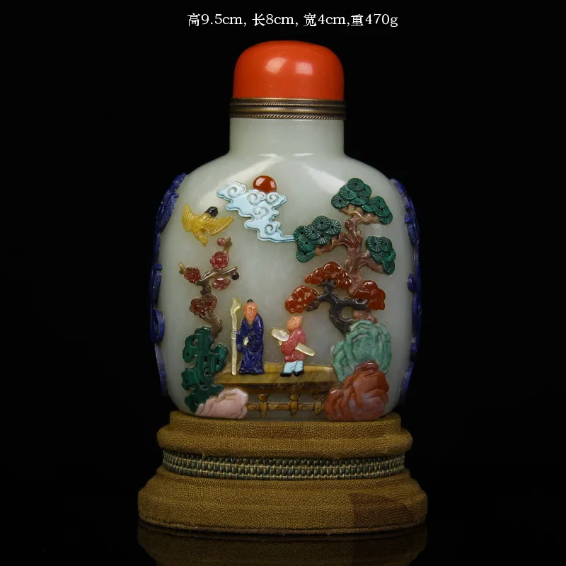 

Antique and Tianyu embedded treasure, snuff bottle, length 8cm, width 4cm, height 9.5cm, weight 470g