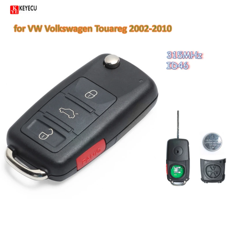 KEYECU 3+ 1 кнопка Замена дистанционного брелока 315 МГц ID46 для Volkswagen Touareg 2004 2005 2006 2007 KR55WK45022