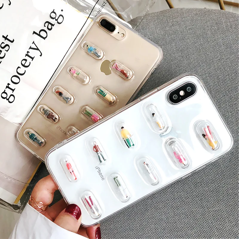 

KEXIN Fashion Funny 3D Pills Phone Case For iphone XS XR XS Max X Soft Back Case For apple iphone 7 8 6s Plus Transparent Cover