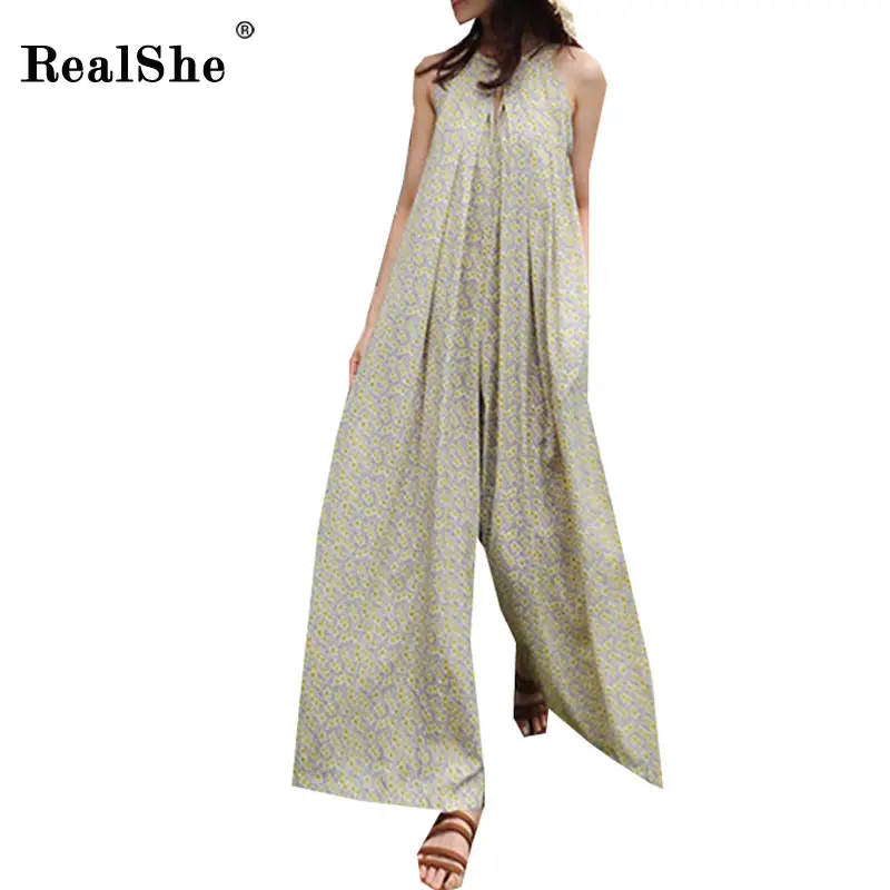 

RealShe 2019 Summer Women Jumpsuits Women Sleeveless Print Jumpsuit Loose Elegant Ladies Casual Summer Jumpsuit Romper Women