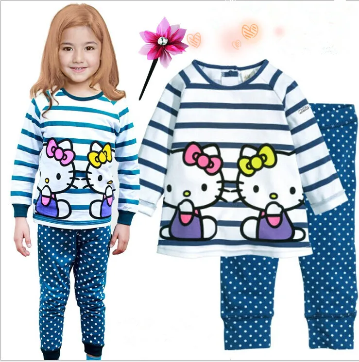 

Retail free shipping 2017 new 100% cotton Hello kitty baby pajamas of the children pyjamas kids baby clothing 2 pcs set,2-7 yrs!