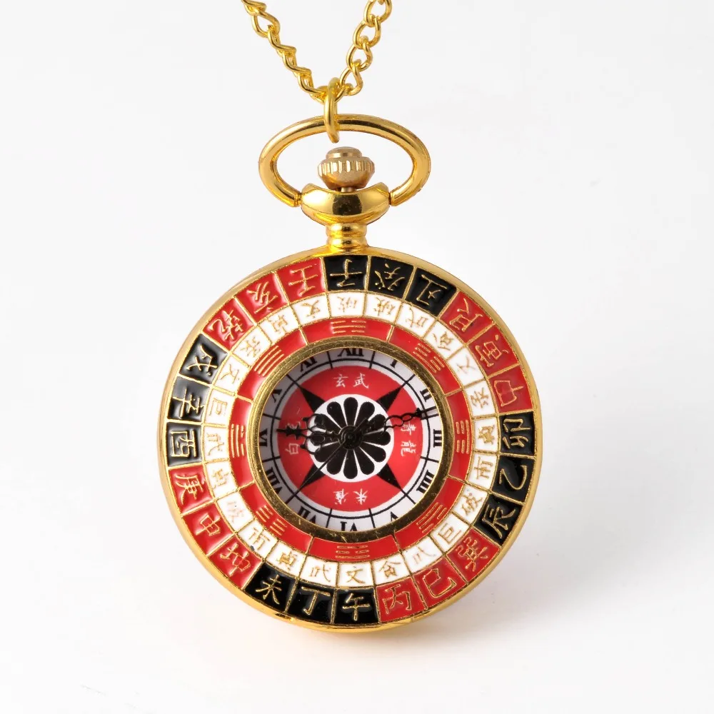 

Retro creative red black gossip pattern pocket watch pendant with necklace men and women accessories gift