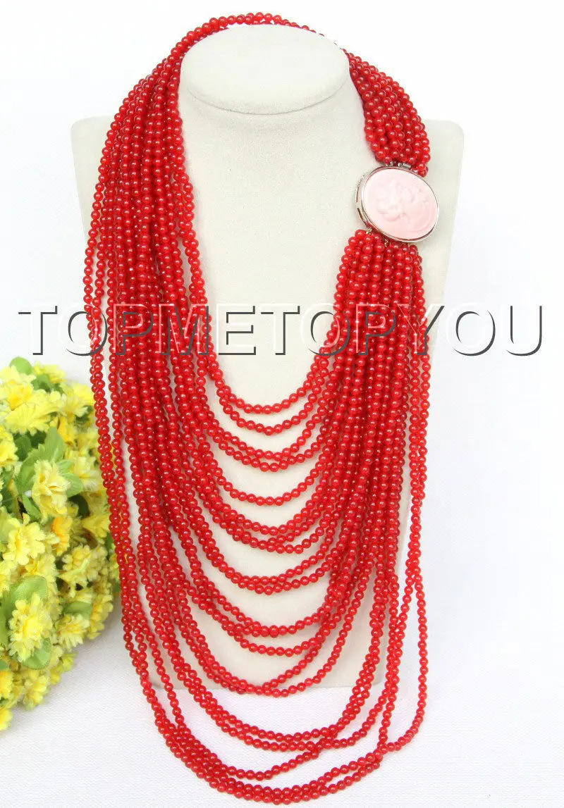 

Free Shipping >> new hot natural 20row 17" 4mm round red jade bead necklace seashell clasp E3908