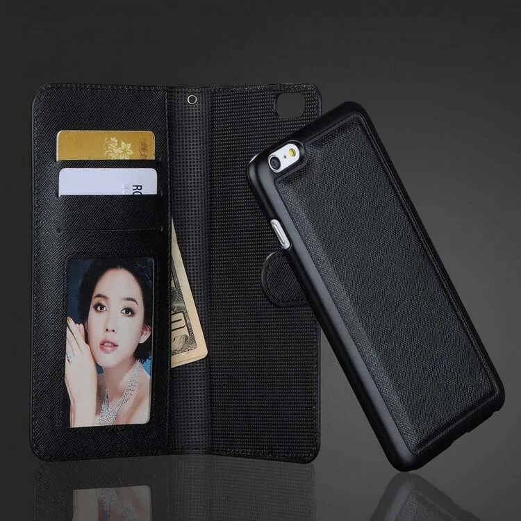 for iPhone 6 Wallet Case 6S Luxury PU Leather Magnetic 2 in 1 Smartphone Purse Bag
