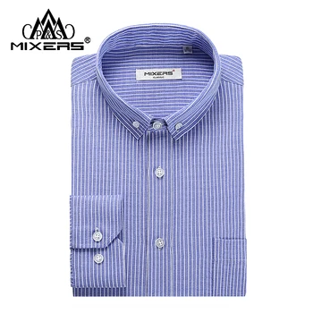 

New Arrivals 2018 Men's Striped Shirts Long Sleeve Blue Casual Shirt Men Classic Fit Cotton Men's Dress Shirt Camisa Masculina