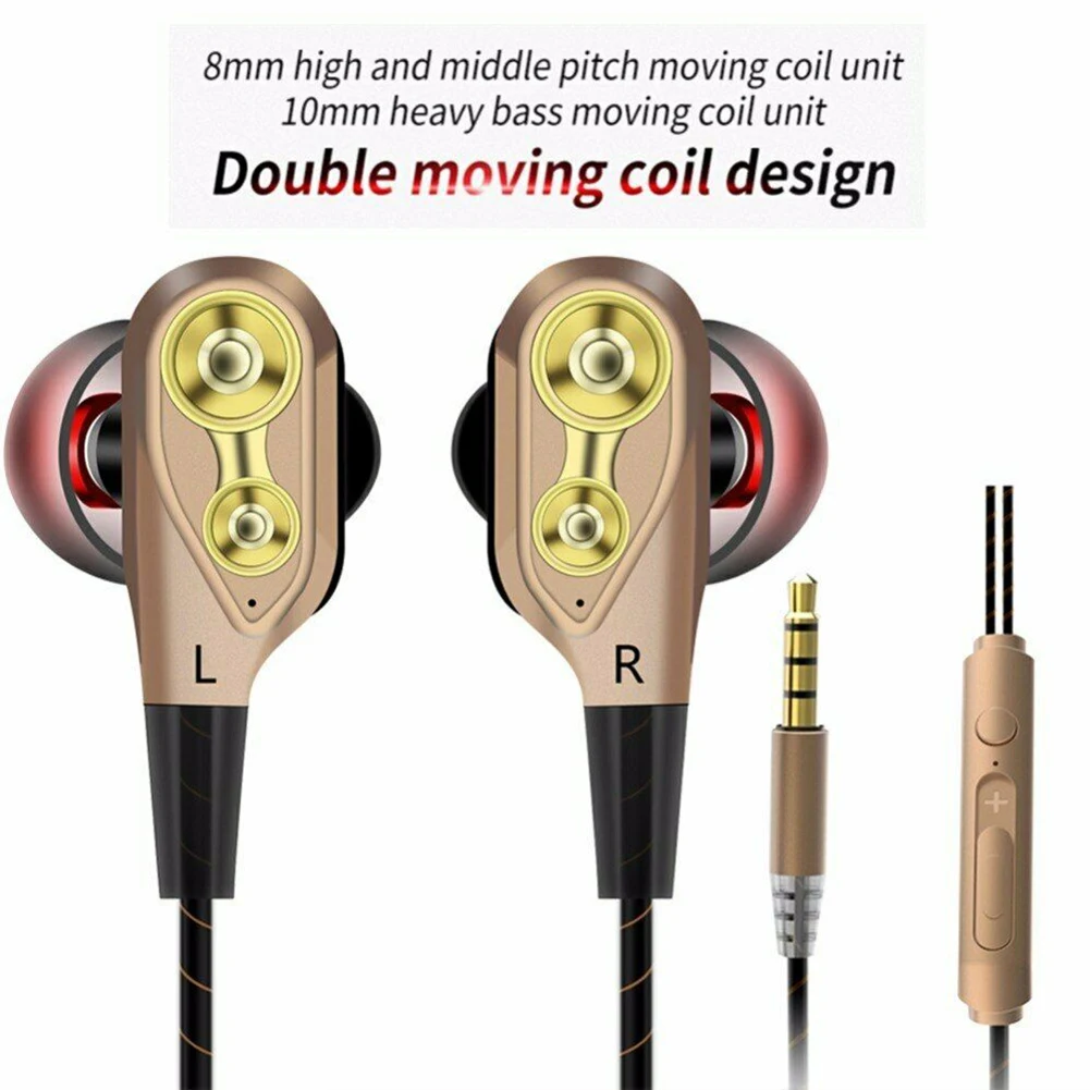 Earphone With Microphone High Bass In-Ear MP3 Wired Dual Drive Music Smart Phone Stereo Computer Practical Earbuds 3.5mm Jack