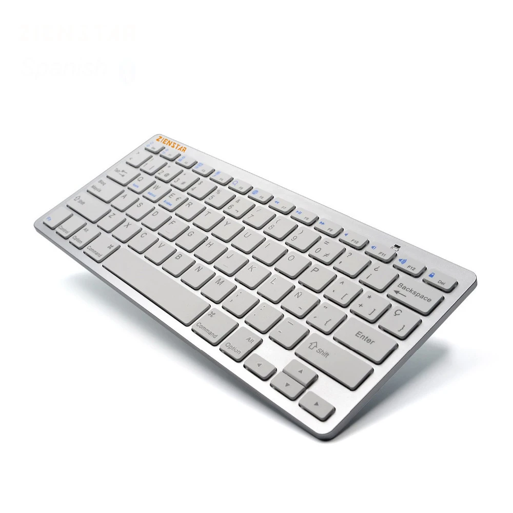 Zienstar испанский язык ультра тонкий беспроводной Teclado Bluetooth 3,0 для ipad/Iphone/Macbook/ПК компьютер/Android планшет - Цвет: Silver White