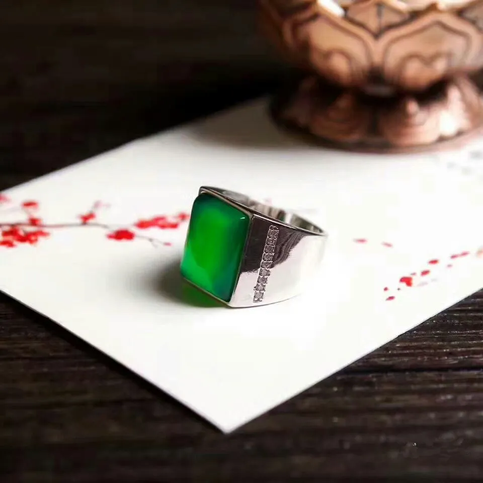 Мужской хулиган s925 Серебряный набор натуральный зеленый нефрит костный мужской кольцо живой рот кольцо