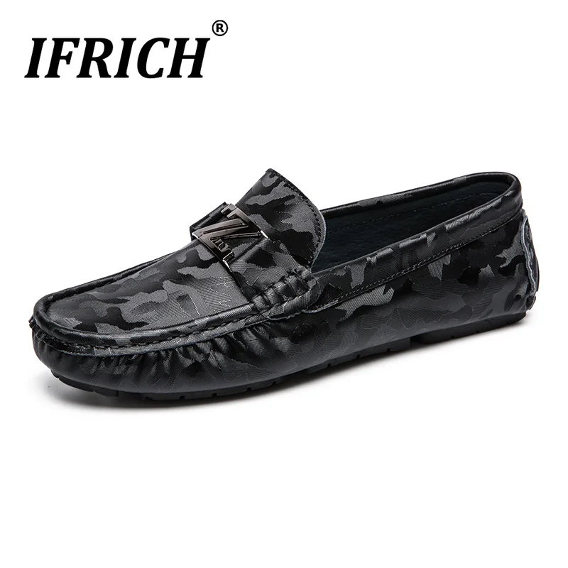 

New Casual Slip On Shoes For Men Camo Driving Moccasin Men Soft Sole Man Walking Shoes Wearable Driving Shoes Leather Footwear