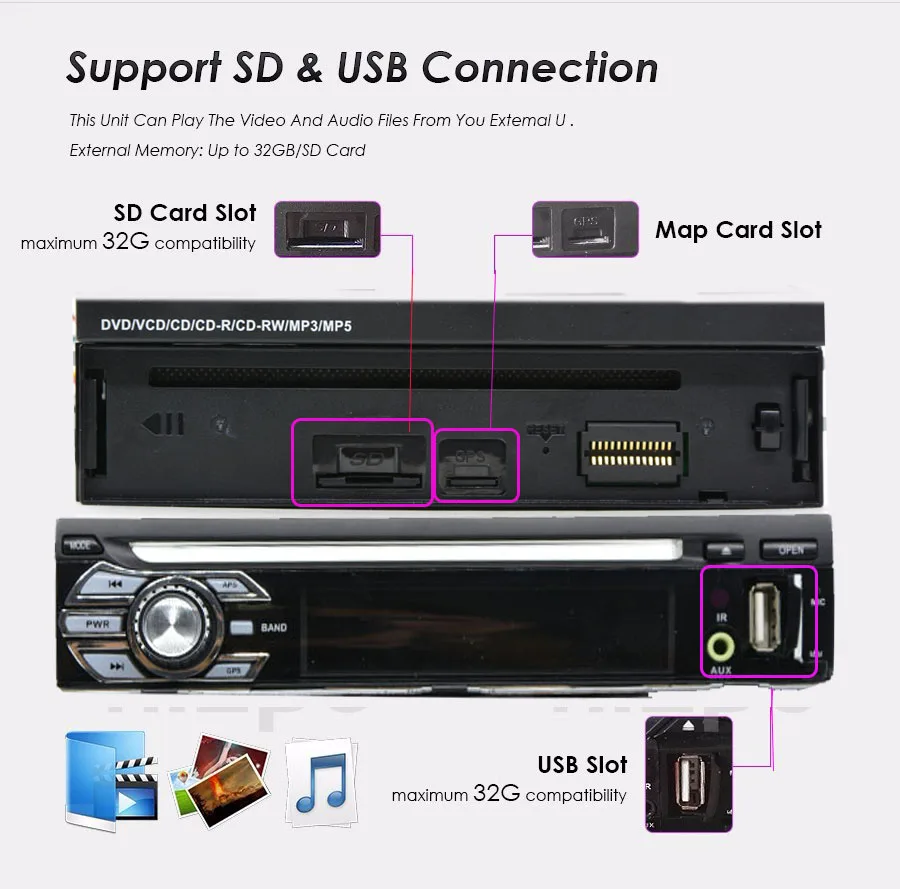 Cheap car 1 din autoradio Audio RDS Car DVD Player Navigation PC Sub GPS Stereo SD MP3  Movie 1din Auto Radio MP5 Universal 9