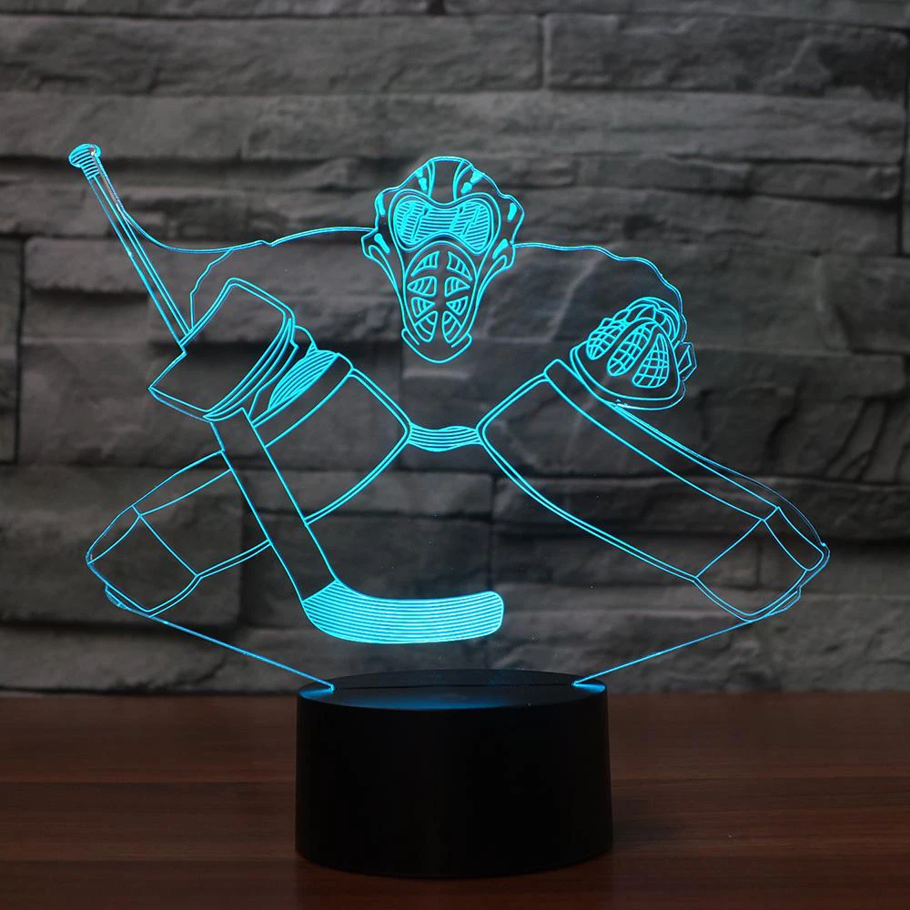 3D Led Home Decor Novelty Ice Hockey Player Modelling Night Lights Sports Fans Gifts Desk Lamp