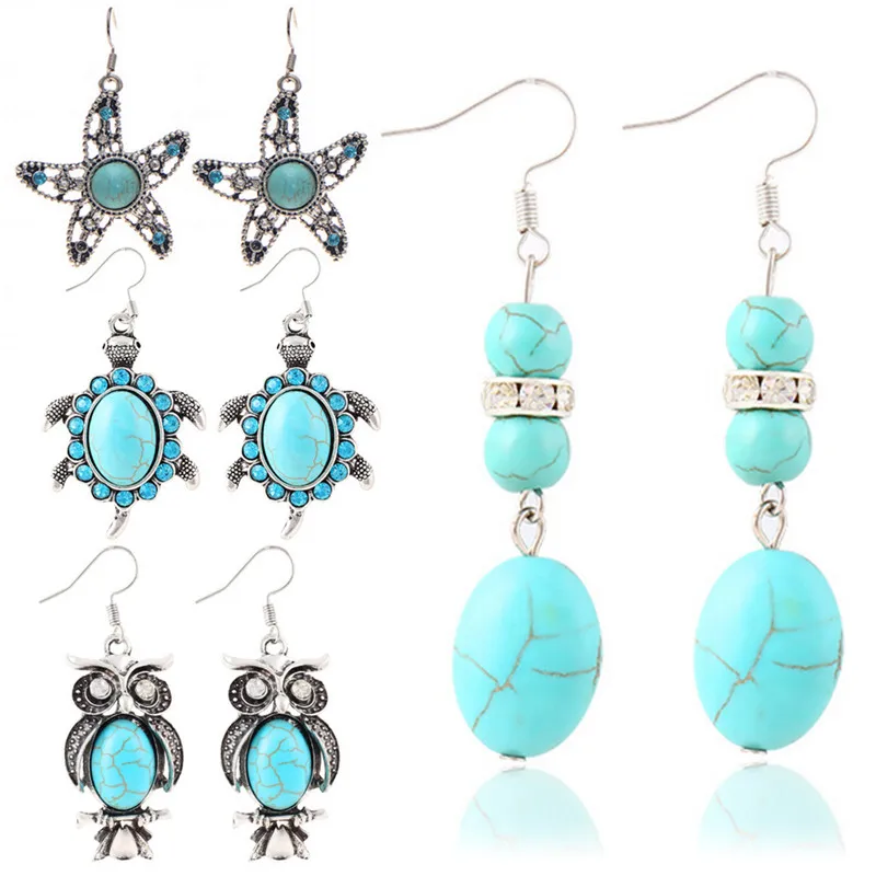 

1pair Round Bead Earrings Tibetan Color Vintage Fashion Drop Earrings Natural Stone Jewelry For Women Gift