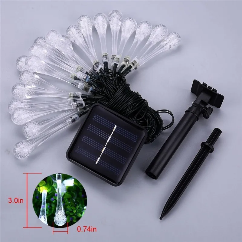 ledertek solar cadena luces 6m 30led en forma de lagrimas y de 8 luces distintos 10 horas de funcionamiento para jardin patio hogar arbol de