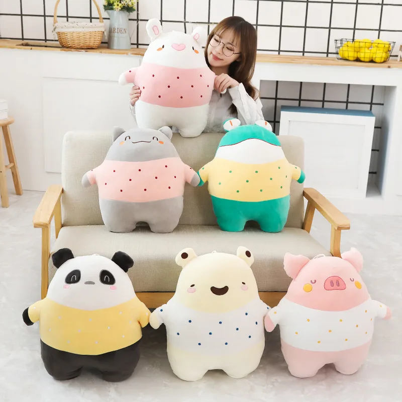 

2019new Soft Animal Cartoon Q Pillow Cushion Cute Rabbit Cat Panda Pig Frog Plush Toy Stuffed Lovely kids Birthyday Gift
