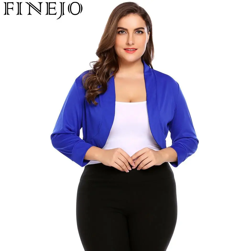 

FINEJO Women Cardigan Autumn 2018 Cropped 3/4 Sleeve Bolero Maxi Size Shrug Plus Tops Size Bolero Feminina Open Front Stitch