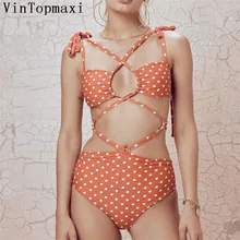 Сексуальные высокие Cut бинты Обёрточная бумага боди Для женщин клетке Одна деталь купальник женский милый горошек с перекрестными ремешками купальники Дамский Монокини