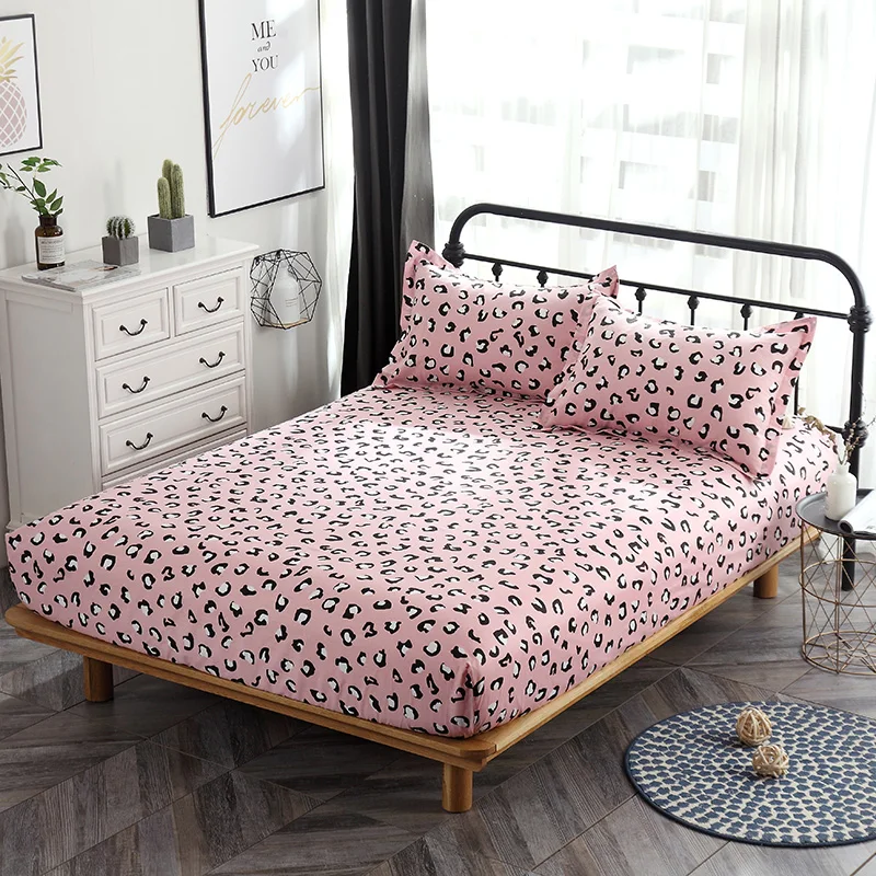 100% Cotton Fitted Sheet pink leopard Mattress Cover ...
