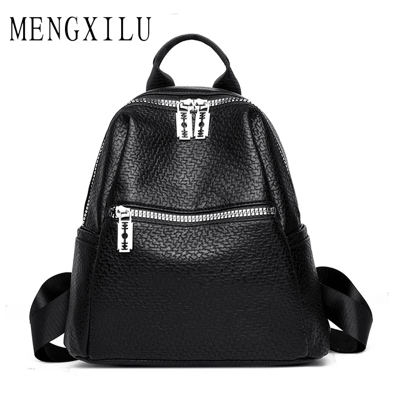 

MENGXILU 2018 NEW Fashion Women Leather Backpacks For Girls Women Backpack Female High Quality PU 2018 Hot School Bag Lady's Bag