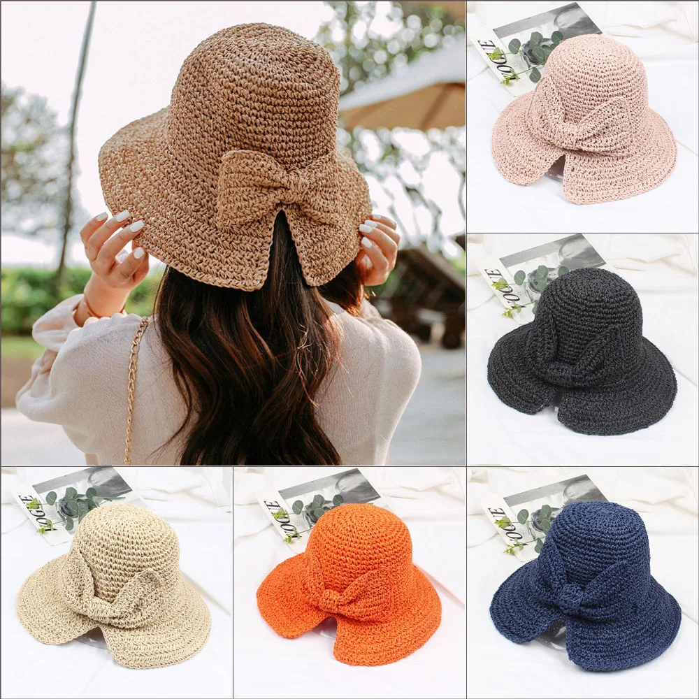 Fashion Bow-knot Straw Sunhat Summer Beach Women Lady Travel Sun Hat Foldable Beach Cap Sun Protection Panama Hat New