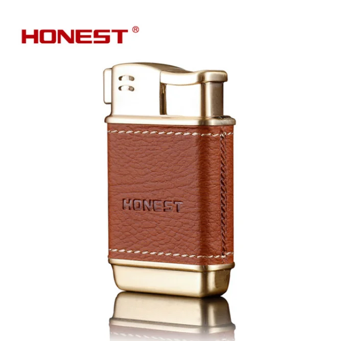 

Luxury Leather Pack Jet Butane Torch Turbo Metal lighter Inflatble Leather Wrapped Smoking Pipe Cigarette Cigar Lighter
