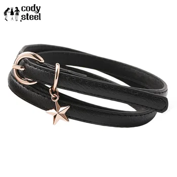 

Cody Steel Ladies PU Leather Belt Geometric Buckle Narrow Belts Jeans Woman Top Quality Pentagram Strap Belt Woman