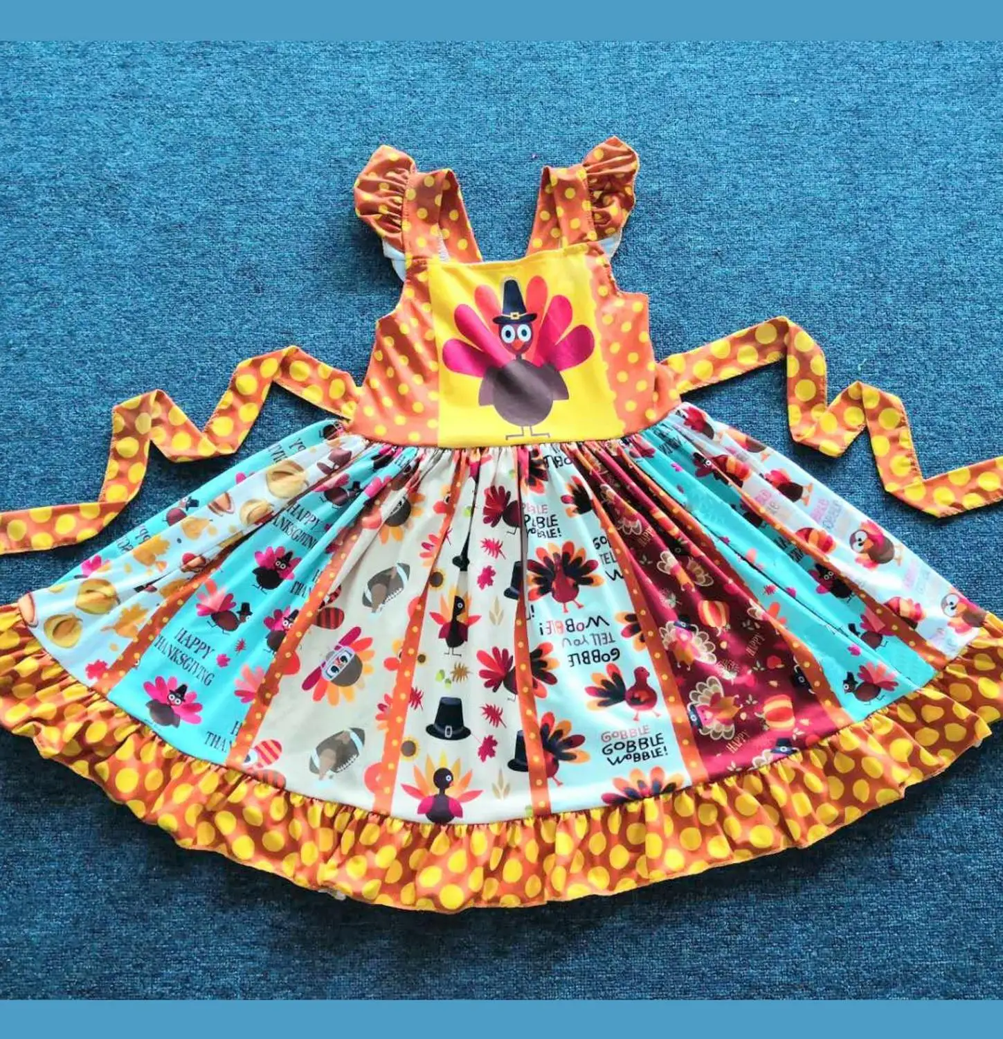 

Happy Thanksgiving Girl Lovely Twirl Dress Popular Smock Harvest Turkey Dresses