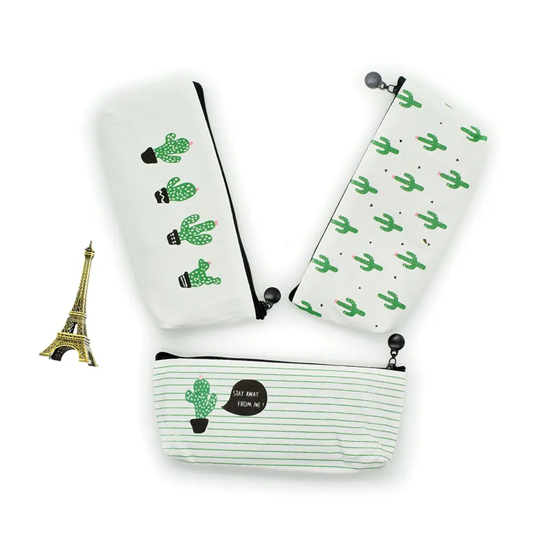 1 PCS Canvas Pencil Case Cactus Pattern Portable Cute Pencil Bag Kawaii Stationery Pen Bag Box School Supply Stationery