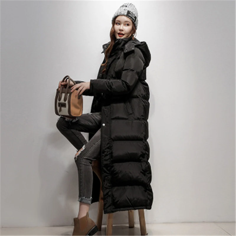 New Big Size Winter Women Down Coat Winter super long down jacket female Slim thick long paragraph over the knee Down Coat D829
