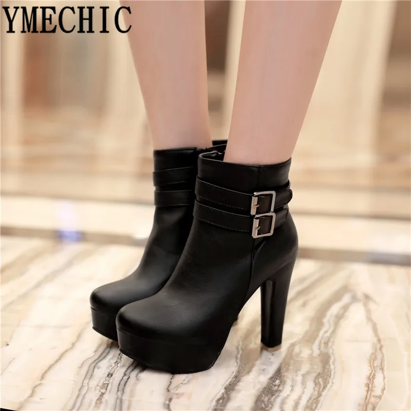 Женские ботильоны на платформе YMECHIC Модные осенние ботинки высоком каблуке с