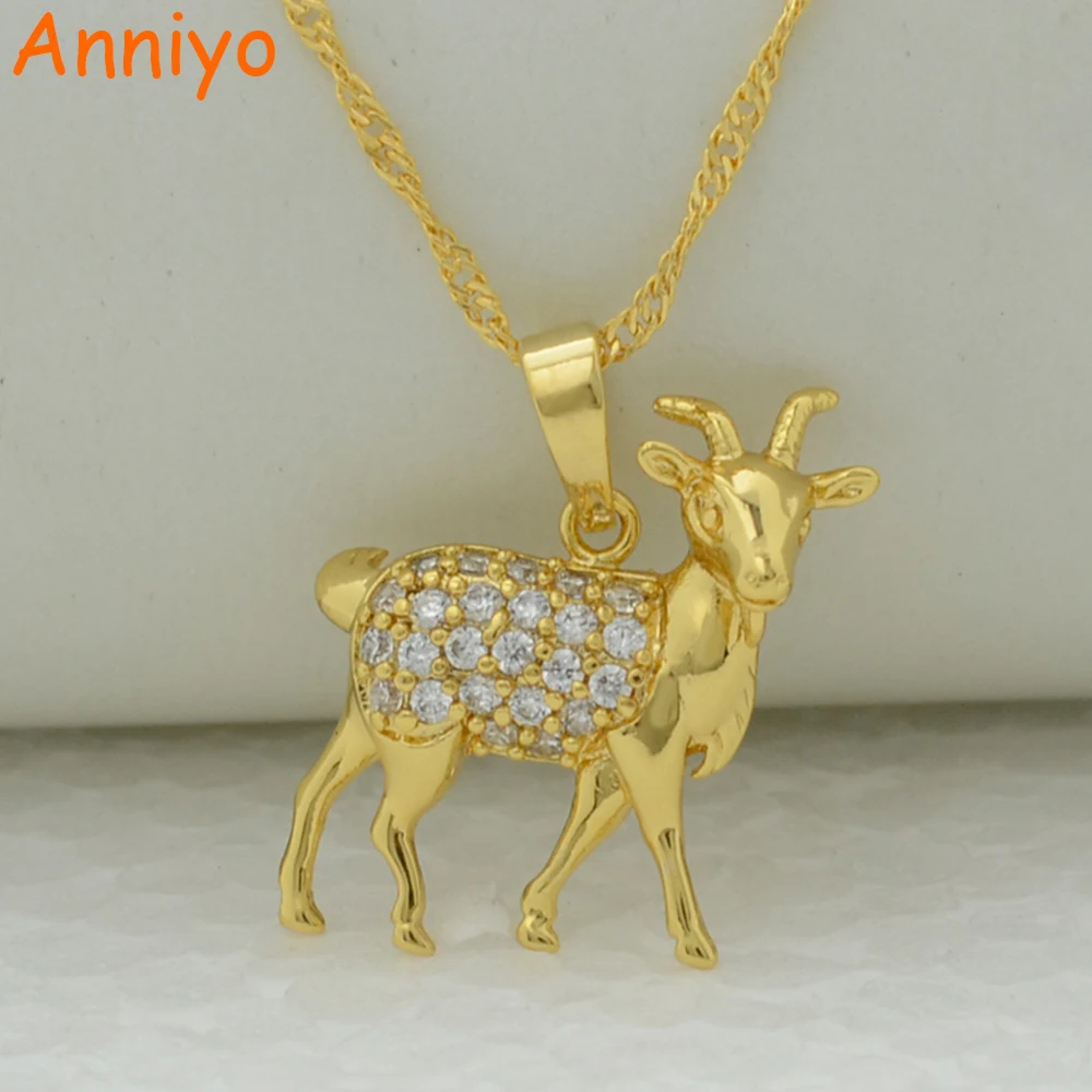 

Anniyo (TWO COLOR) Goat Charm Pendant Necklace for Women,With Cubic Zirconia Animal Jewelry for Girl #050404