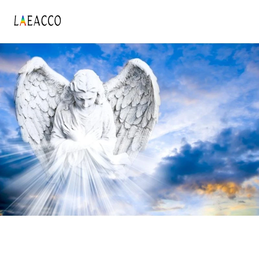 

Laeacco Virgin Mary Statue Photography Background Customized Sky Angle Wing Photocall Photographic Backdrops for Photo Studio