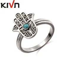 KIVN Fashion Jewelry Filigree Hamsa Womens Girls Antique Vintage Blue Stone Rings Christmas Birthday Mothers Day