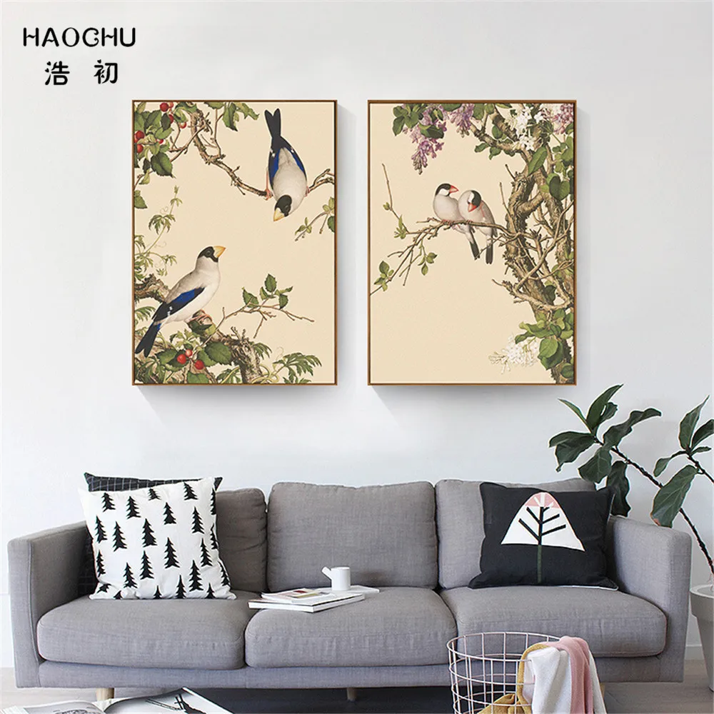 

HAOCHU New Chinese style birds and flowers Murals WALL ART Canvas Painting Wall Painting poster decorations for home STUDY cafe