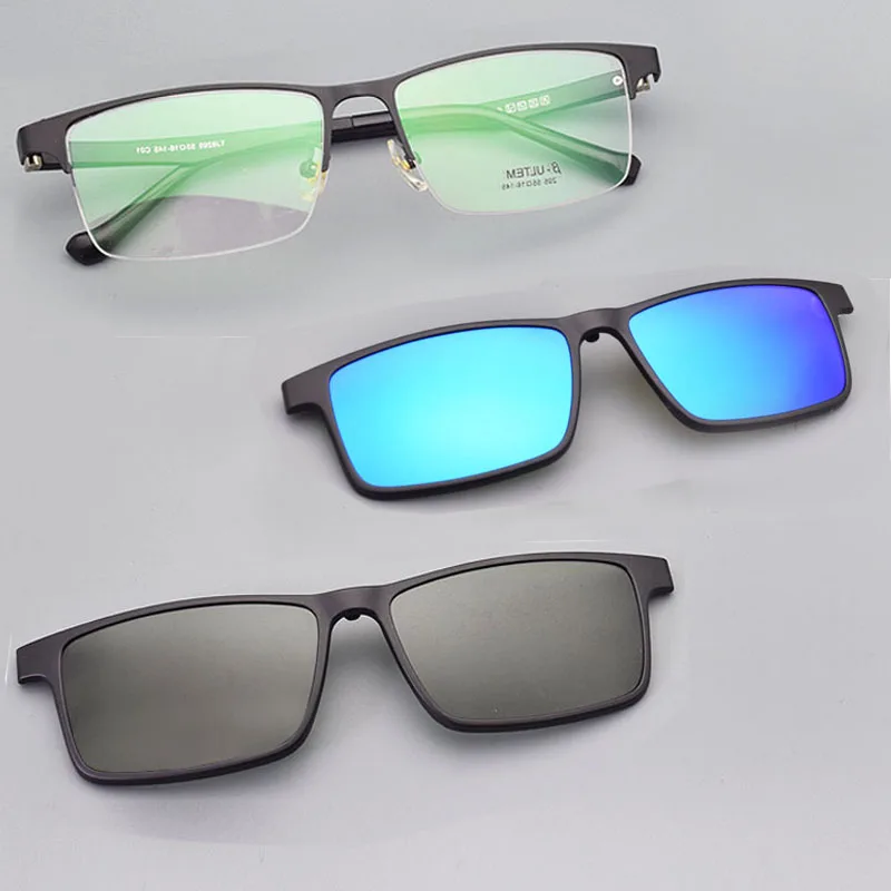 US $28.80 Half Frame Glasses Men Buckle Polarizing Clip On Sunglasses Magnet Stainless Steel Night Vision Goggles Driving Prescription