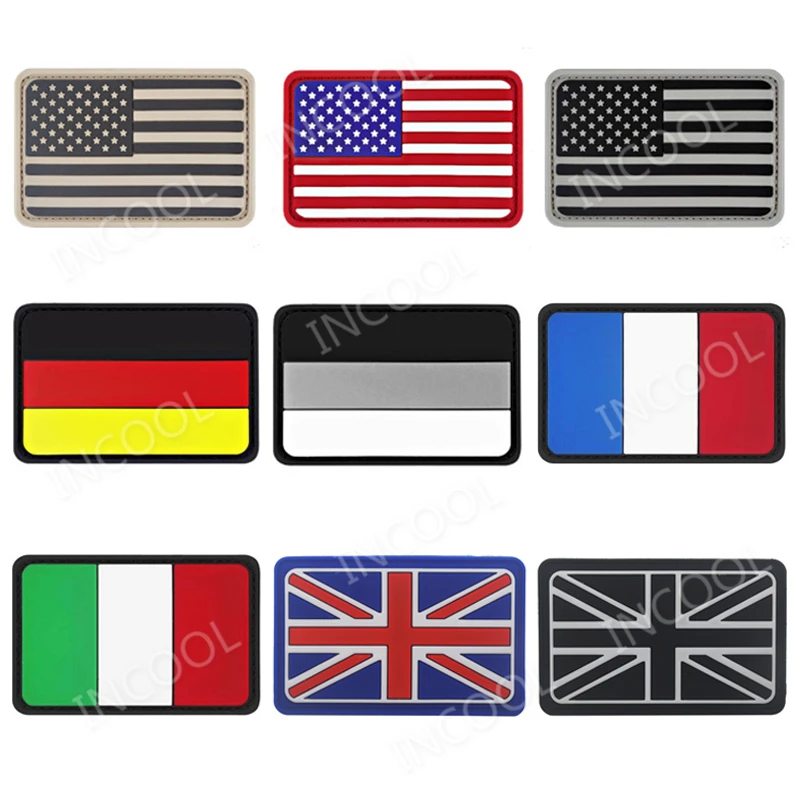 

PVC Flag Patch United Kingdom France Germany Italy American USA US Flags Military Morale Patch Tactical Badges 3D Rubber Patches