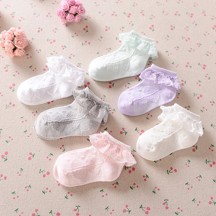 New summer Candy Colors Retro Lace Ruffle Frilly Ankle Short Socks Kids Princess Baby Girl Socks Retail one pairs