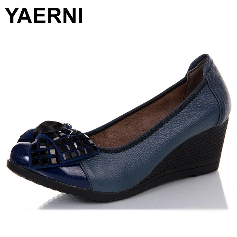 Yaerni New Rhinestone High Heel Wedge Shoes Round Toe Casual Woman
